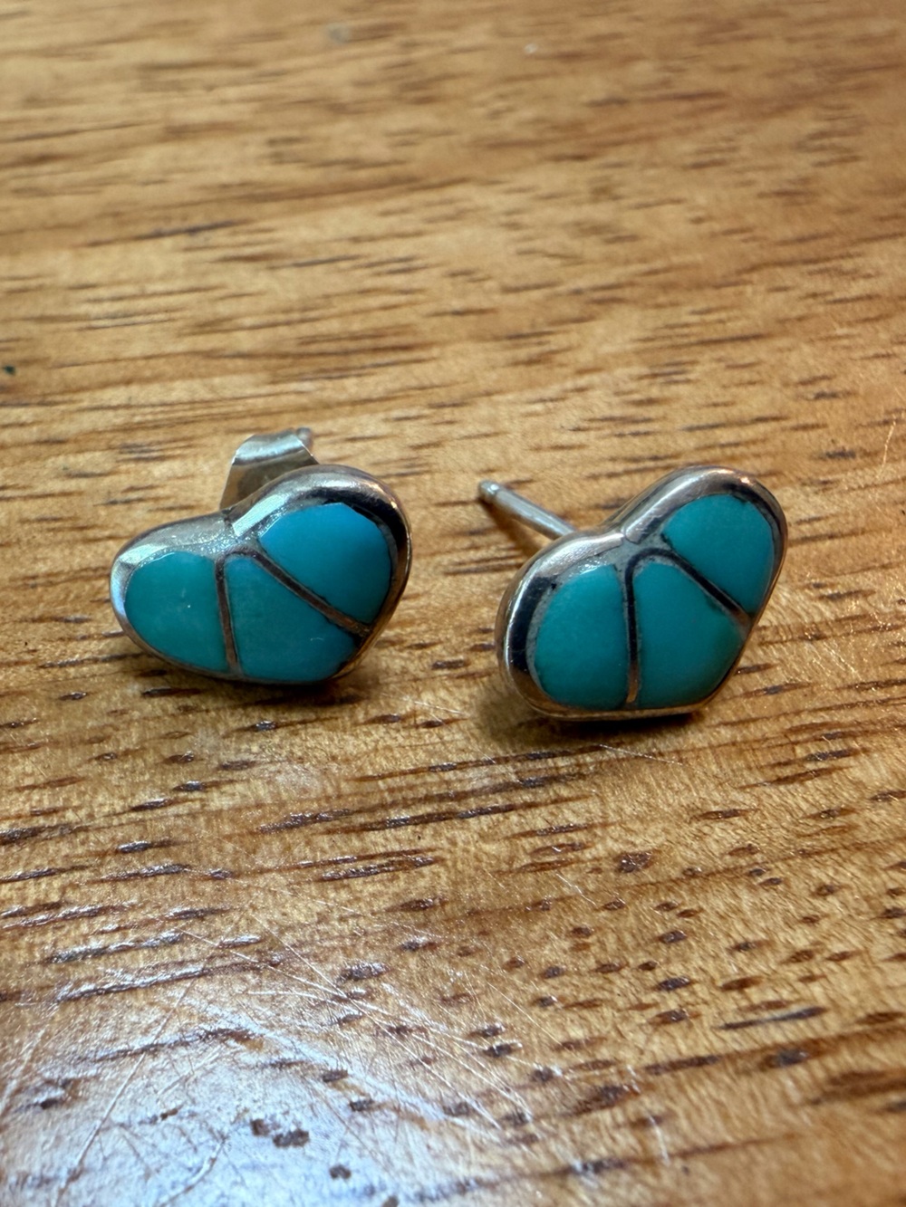 Zuni turquoise heart shaped earrings sterling silver